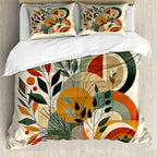 Medieval Boho Century Modern Duvet Cover Set Abstract Geometric Rainbow Sun Circles Comforter Cover Microfiber Soft Bedding Set