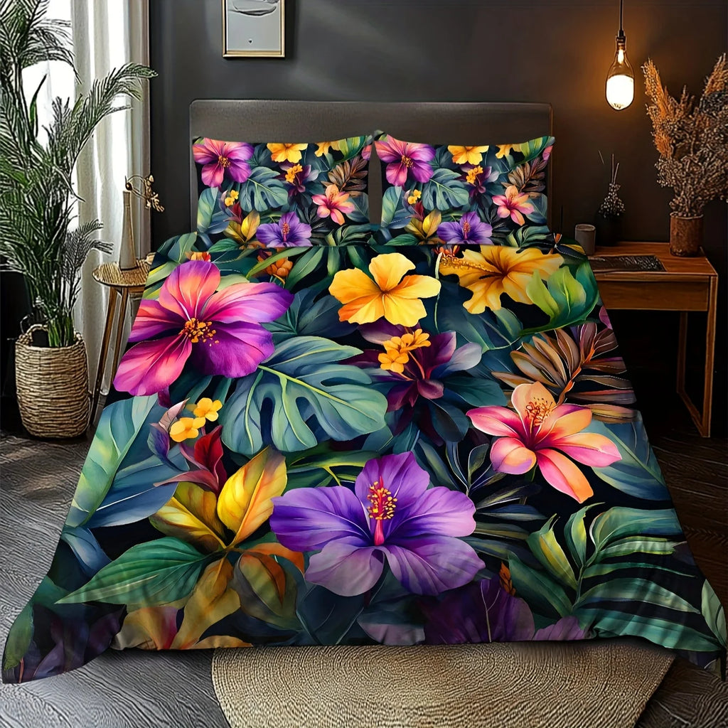 Floral & Leaf Digital Print Duvet Cover Set