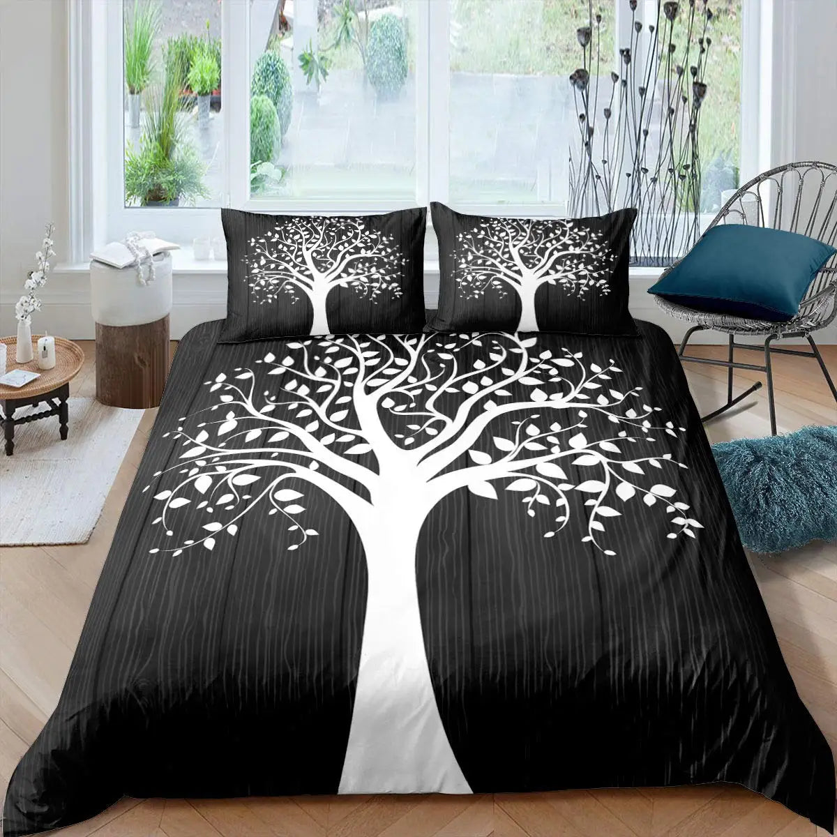 Sun and Moon Duvet Cover Black and White Bedding Soft Tree of Life All Galaxy Stars Mandala Tribal Quilt Cover Decor for Women
