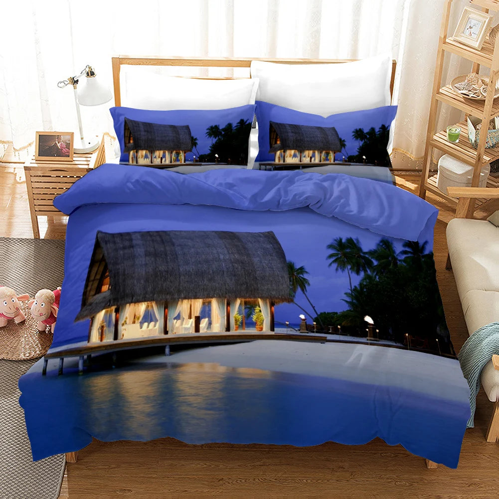 Tropical Island & Palm Tree Duvet Cover Set