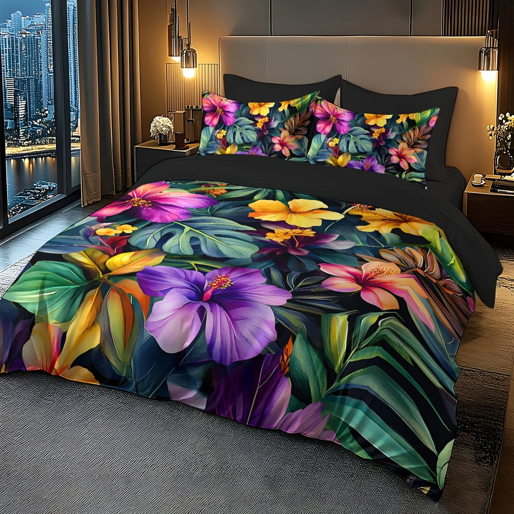 Floral & Leaf Digital Print Duvet Cover Set