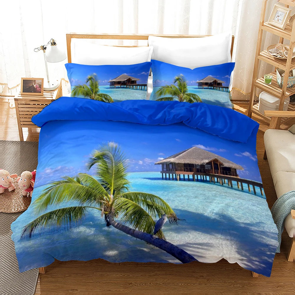 Tropical Island & Palm Tree Duvet Cover Set