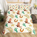Rustic Farmhouse Bedding Set Western Horseshoe Duvet Cover For Boys Girls Teen Cowboys Cowgirls Quilt Cover With 2 Pillow Cases