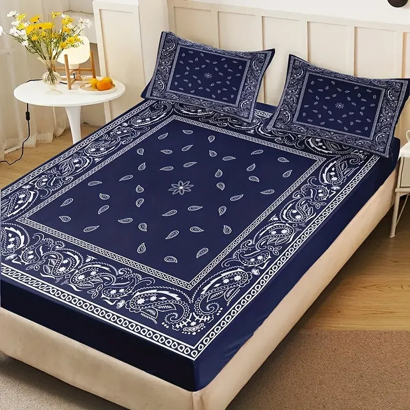 Black Paisley Mandala Deep-Pocket Sheet Set