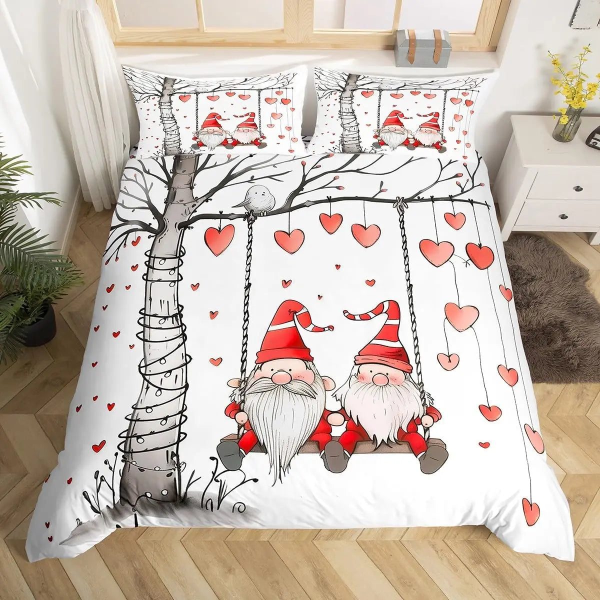 Red Roses Duvet Cover Twin Queen Happy Valentine's Day Bedding Set Romantic Flowers Comforter Cover Cute Love Heart Quilt Cover