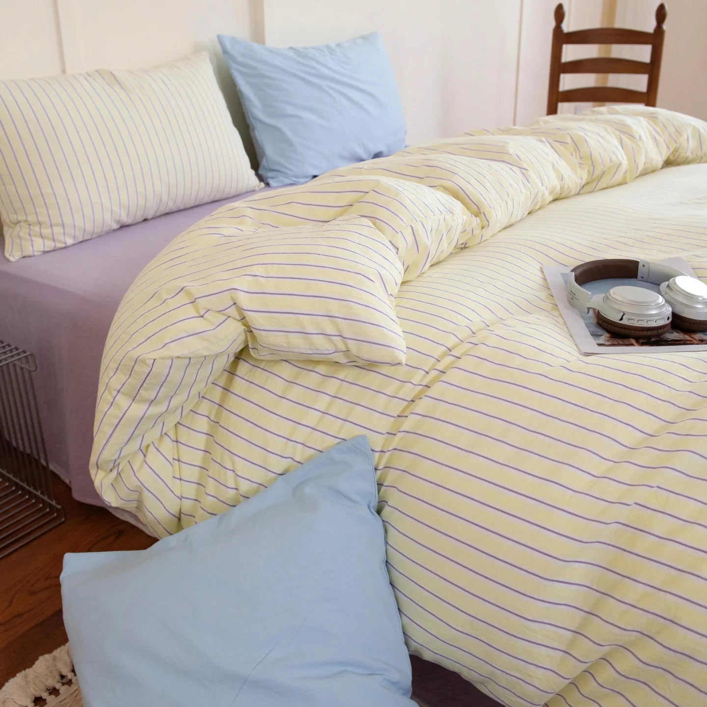 Ins Nordic Bedding Set Simple Style Striped Duvet Cover Set Soft Flat Sheet Single Twin Size Double Bed Sheet Set For Bedroom