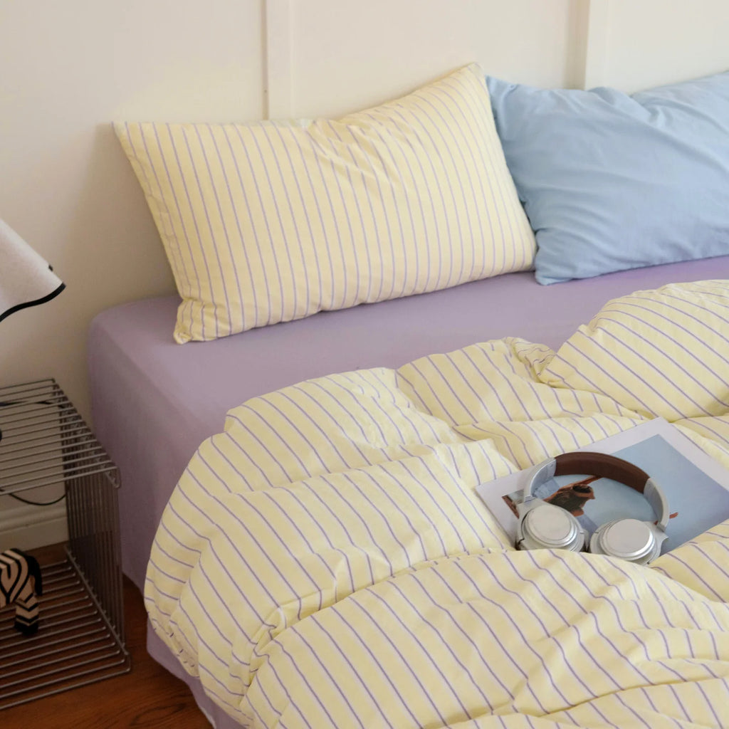 Ins Nordic Bedding Set Simple Style Striped Duvet Cover Set Soft Flat Sheet Single Twin Size Double Bed Sheet Set For Bedroom