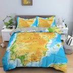 Map Pattern Bedding Set Luxury Cozy Duvet Cover Set For Bedroom Decor King Queen Full Quilt Cover Pillowcase Bedclothes 2/3Pcs