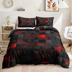 Geometric Circles Duvet Cover Red and Black Quilt Set Suitable for Children Kids Boys Girls Teenagers Abstract Art Bedding Set