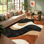 Minimalist Area Rug Abstract Geometric Print Soft Non-Slip Washable Carpet Retro Modern Wave Floor Mat for Living Room Entryway