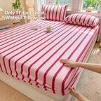 1pc Pink Blue Striped Fitted Sheet Deep Pocket Elastic Mattress Cover Single Double Queen King Bedroom Decor For Girls Boys