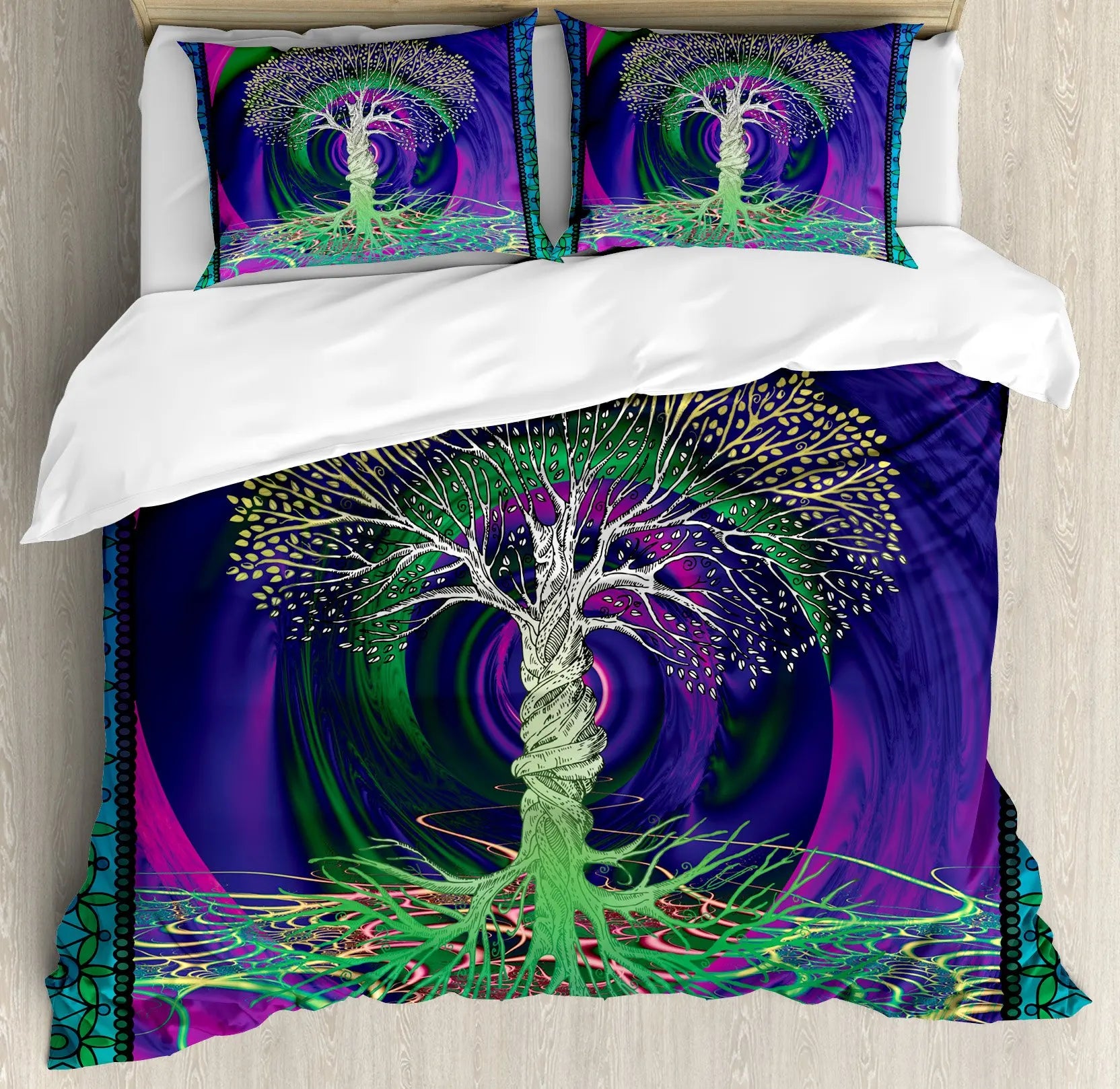 Sun and Moon Duvet Cover Black and White Bedding Soft Tree of Life All Galaxy Stars Mandala Tribal Quilt Cover Decor for Women