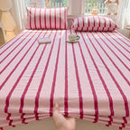 1pc Pink Blue Striped Fitted Sheet Deep Pocket Elastic Mattress Cover Single Double Queen King Bedroom Decor For Girls Boys