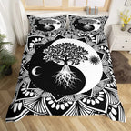 Sun and Moon Duvet Cover Black and White Bedding Soft Tree of Life All Galaxy Stars Mandala Tribal Quilt Cover Decor for Women