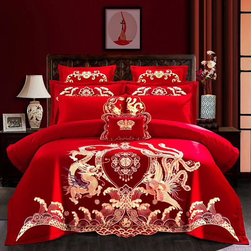 100/140CT Long-staple cotton Chinese-style wedding festive 4-pcs duvet cover set a witness to marriage and love, home decoration