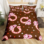 Rustic Farmhouse Bedding Set Western Horseshoe Duvet Cover For Boys Girls Teen Cowboys Cowgirls Quilt Cover With 2 Pillow Cases