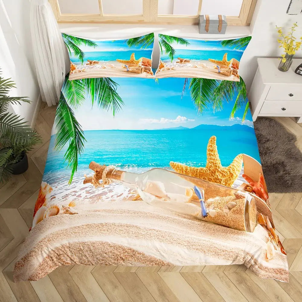 Beach Theme Duvet Cover Twin Queen Size Hawaiian Beach Ocean Bedding Set For Boys Girls Summer Holiday Vacation Comforter Cover