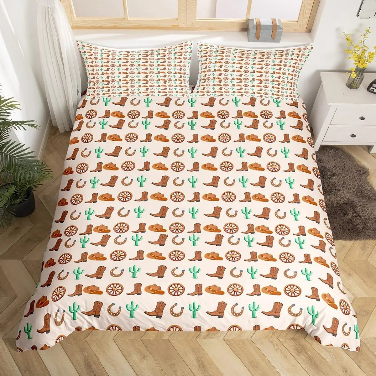 Rustic Farmhouse Bedding Set Western Horseshoe Duvet Cover For Boys Girls Teen Cowboys Cowgirls Quilt Cover With 2 Pillow Cases