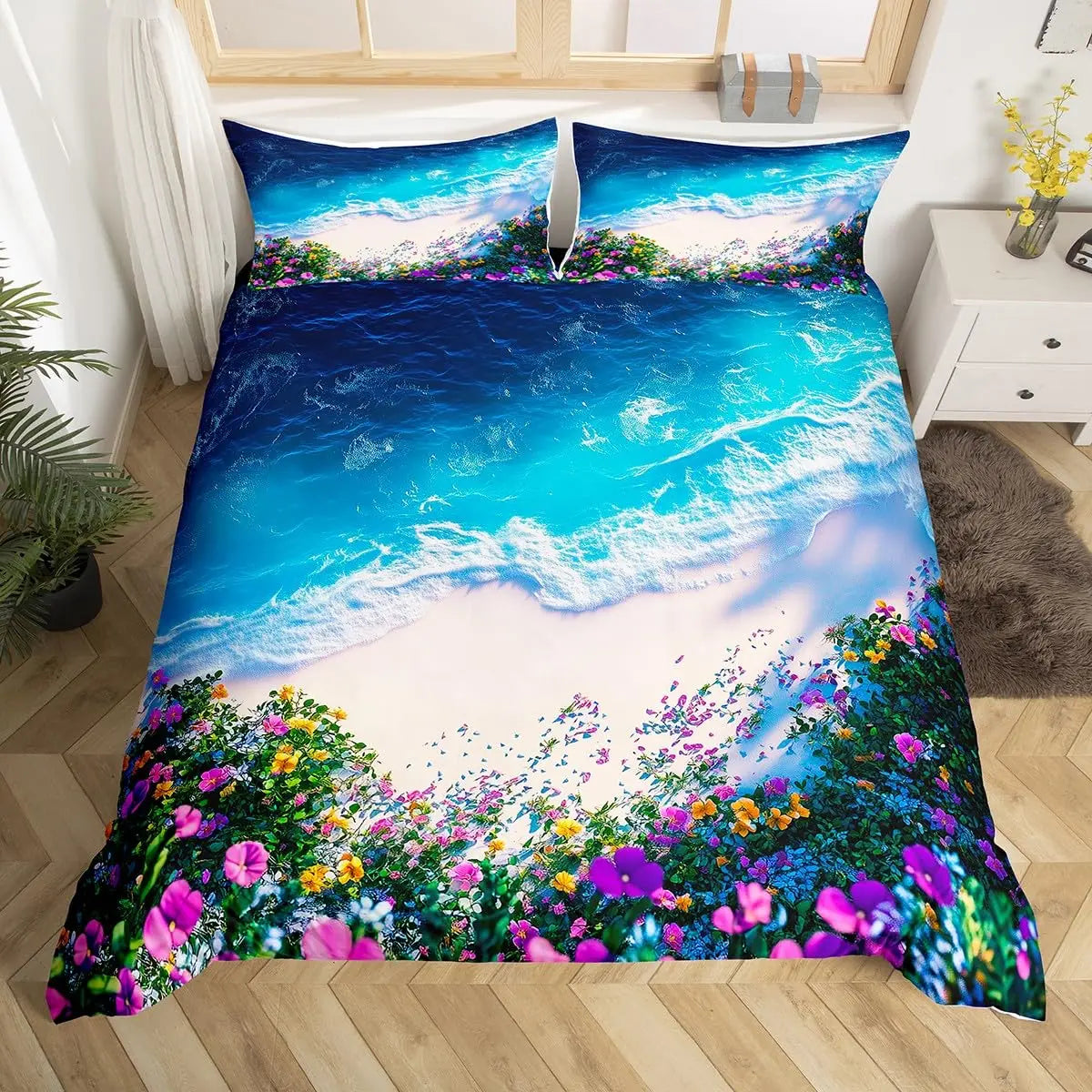 Beach Theme Duvet Cover Twin Queen Size Hawaiian Beach Ocean Bedding Set For Boys Girls Summer Holiday Vacation Comforter Cover