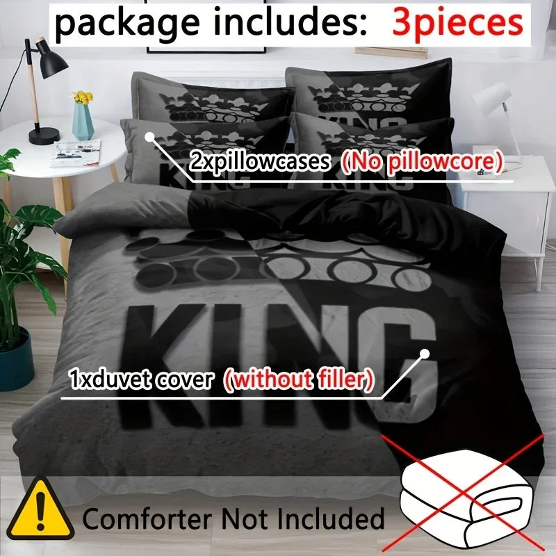 Grey & Black Pattern King Duvet Cover Set