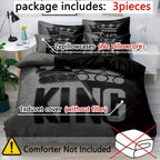 Grey & Black Pattern King Duvet Cover Set