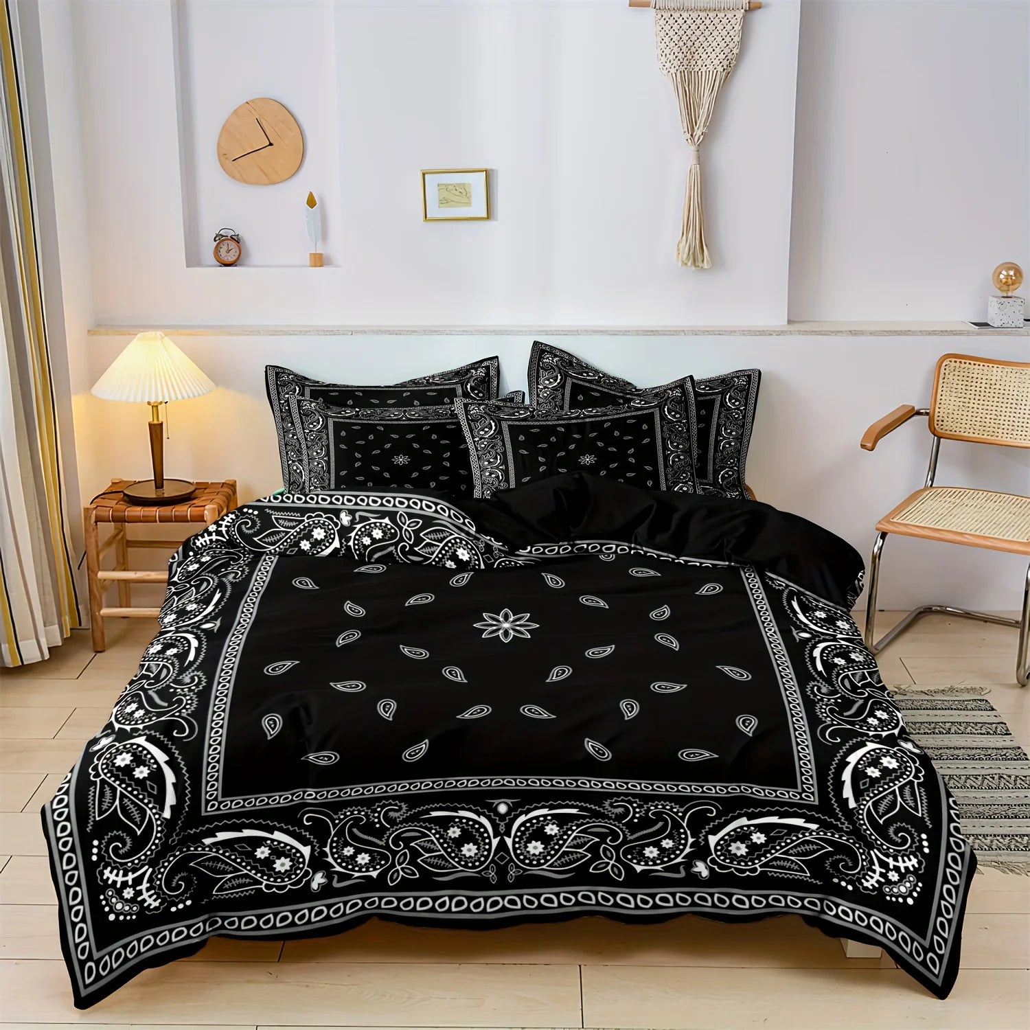 Black Paisley Mandala Boho Duvet Cover Set