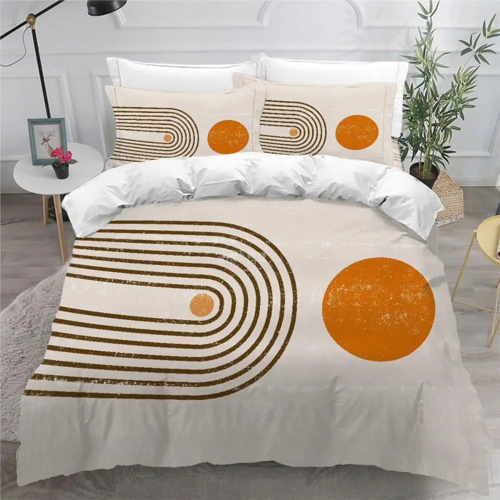 Mid Century Modern Duvet Cover Set King Abstract Geometric Balance Shapes Rainbow Sun Circles Boho Comforter Cover Bedding Sets
