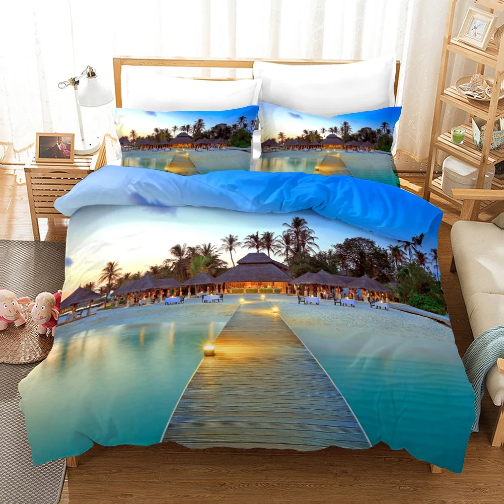 Tropical Island & Palm Tree Duvet Cover Set