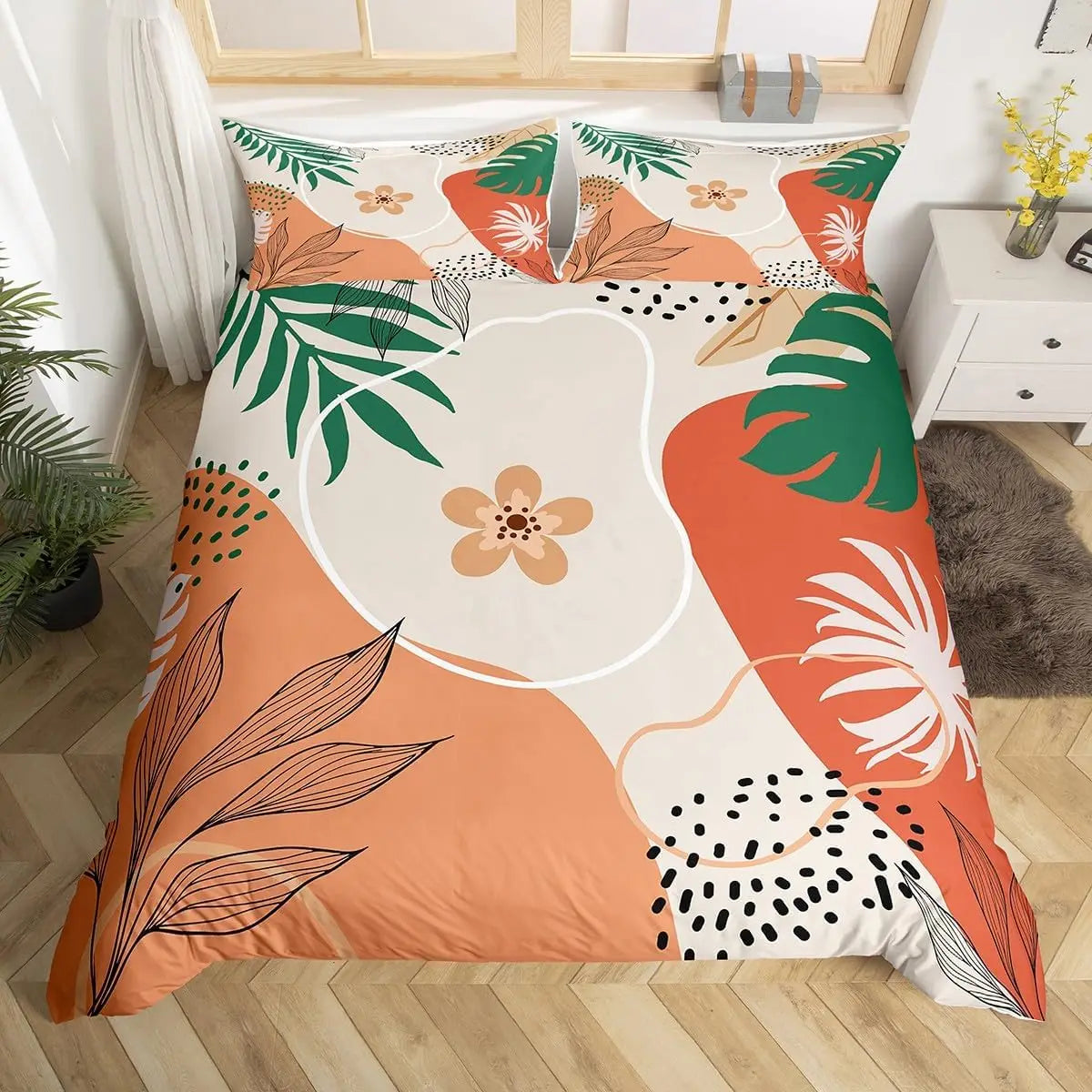 Medieval Boho Century Modern Duvet Cover Set Abstract Geometric Rainbow Sun Circles Comforter Cover Microfiber Soft Bedding Set