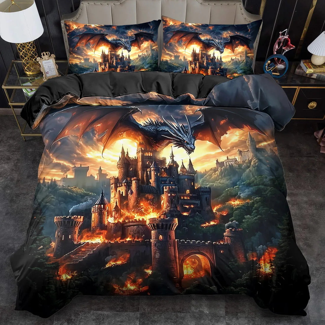 3D Dragon Pattern Psychedelic Aesthetic Duvet Cover Set Theme Soft Breathable Knitted Digital Printed Polyester Bedding Set