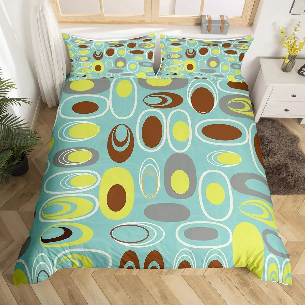 Geometric Circles Duvet Cover Red and Black Quilt Set Suitable for Children Kids Boys Girls Teenagers Abstract Art Bedding Set