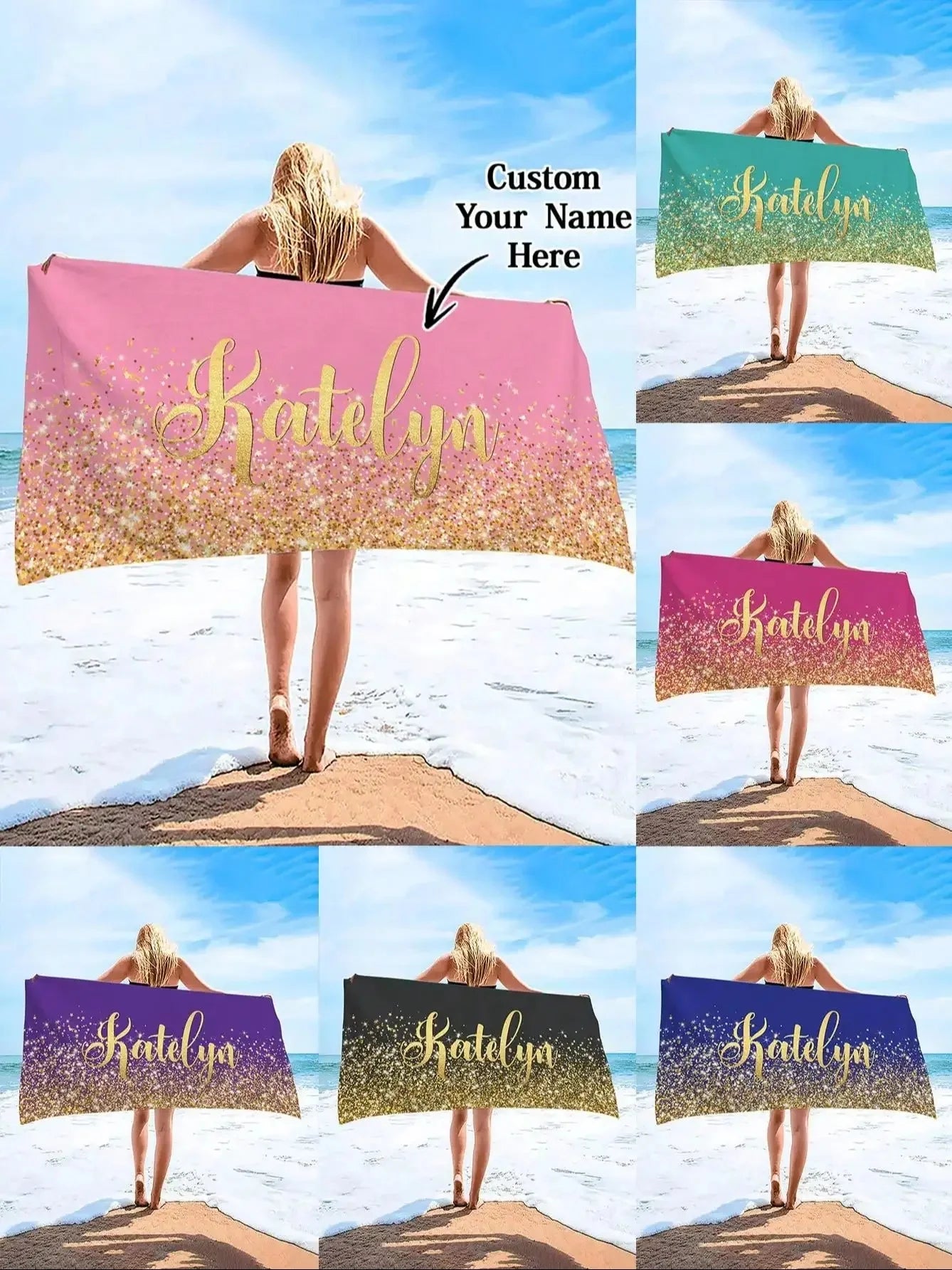 Custom Photo & Name Microfiber Beach Towel
