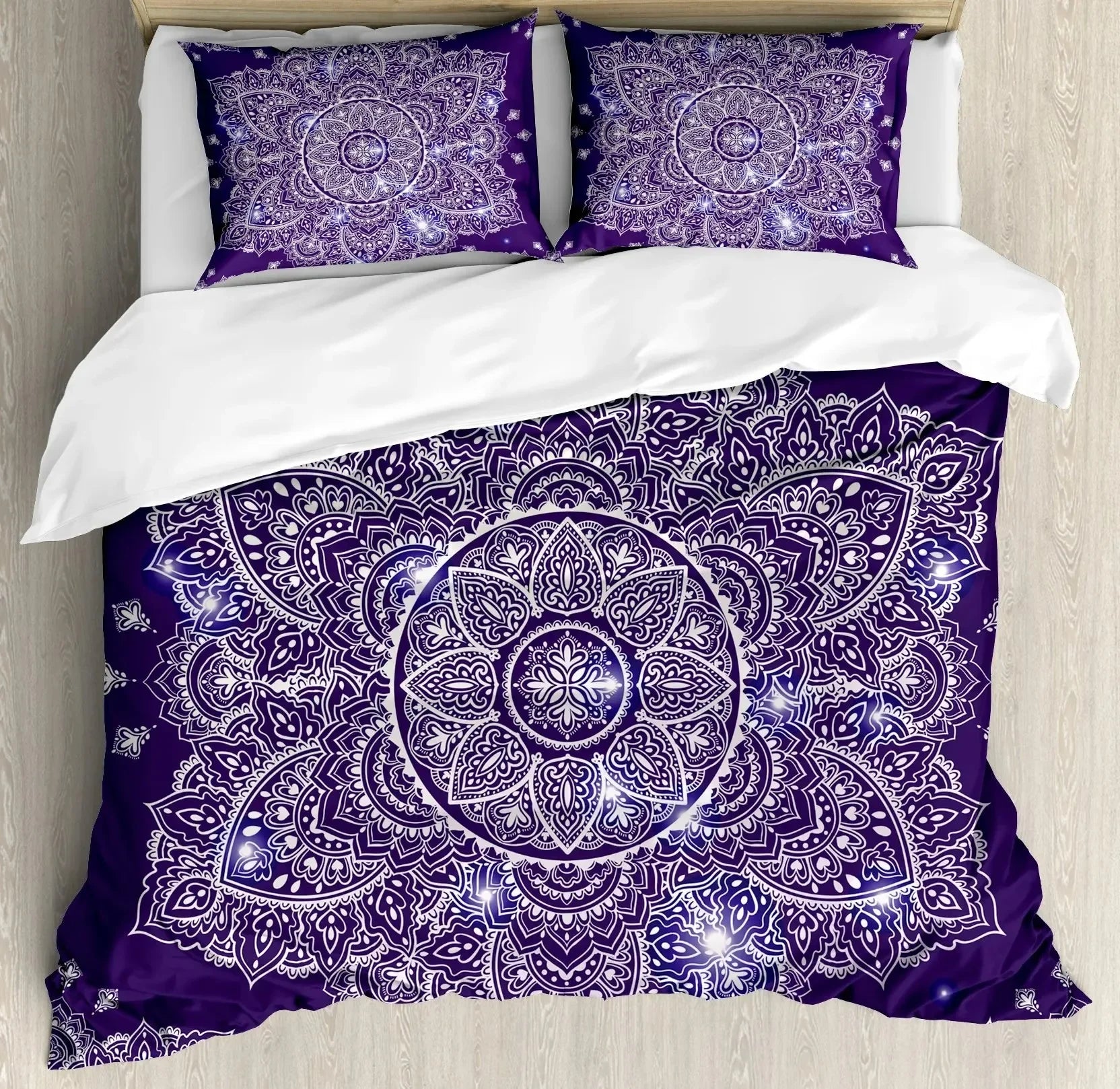 South Mandala Floral Duvet Cover Set,Vibrant Color Ornamental Illustration Bedding Set Bohemian Mandala Lotus Design Quilt Cover