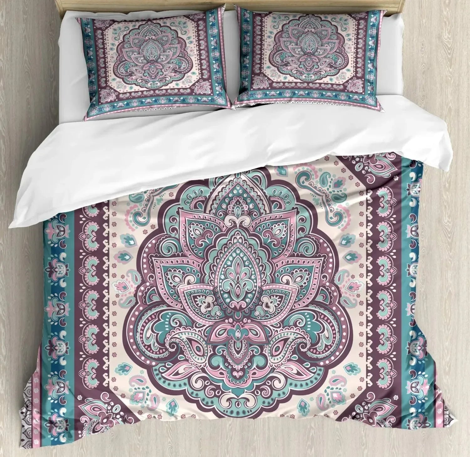 South Mandala Floral Duvet Cover Set,Vibrant Color Ornamental Illustration Bedding Set Bohemian Mandala Lotus Design Quilt Cover