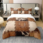 Rustic Farmhouse Bedding Set Western Horseshoe Duvet Cover For Boys Girls Teen Cowboys Cowgirls Quilt Cover With 2 Pillow Cases