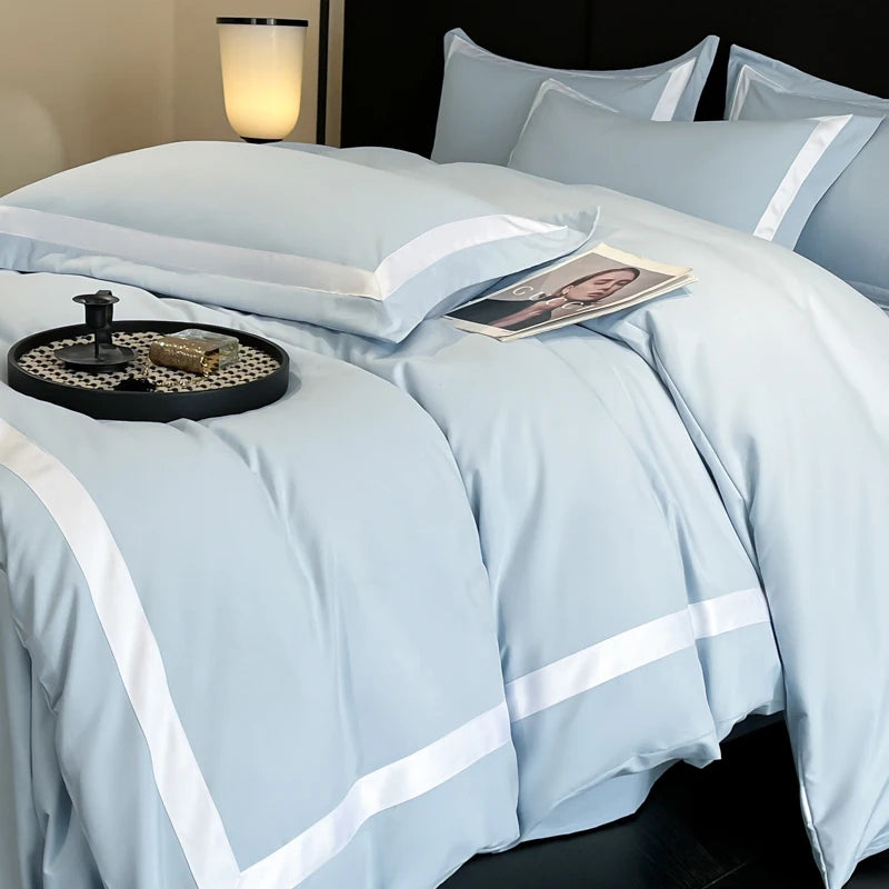 2025 Luxury Hotel Bedding Sets Thick Brushed Bed Sheets White Duvet Cover Set Pillowcase Four Piece Fully Enclosed for Home Gift