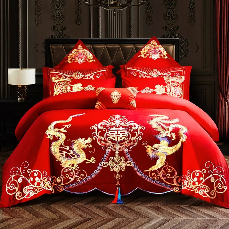 100/140CT Long-staple cotton Chinese-style wedding festive 4-pcs duvet cover set a witness to marriage and love, home decoration