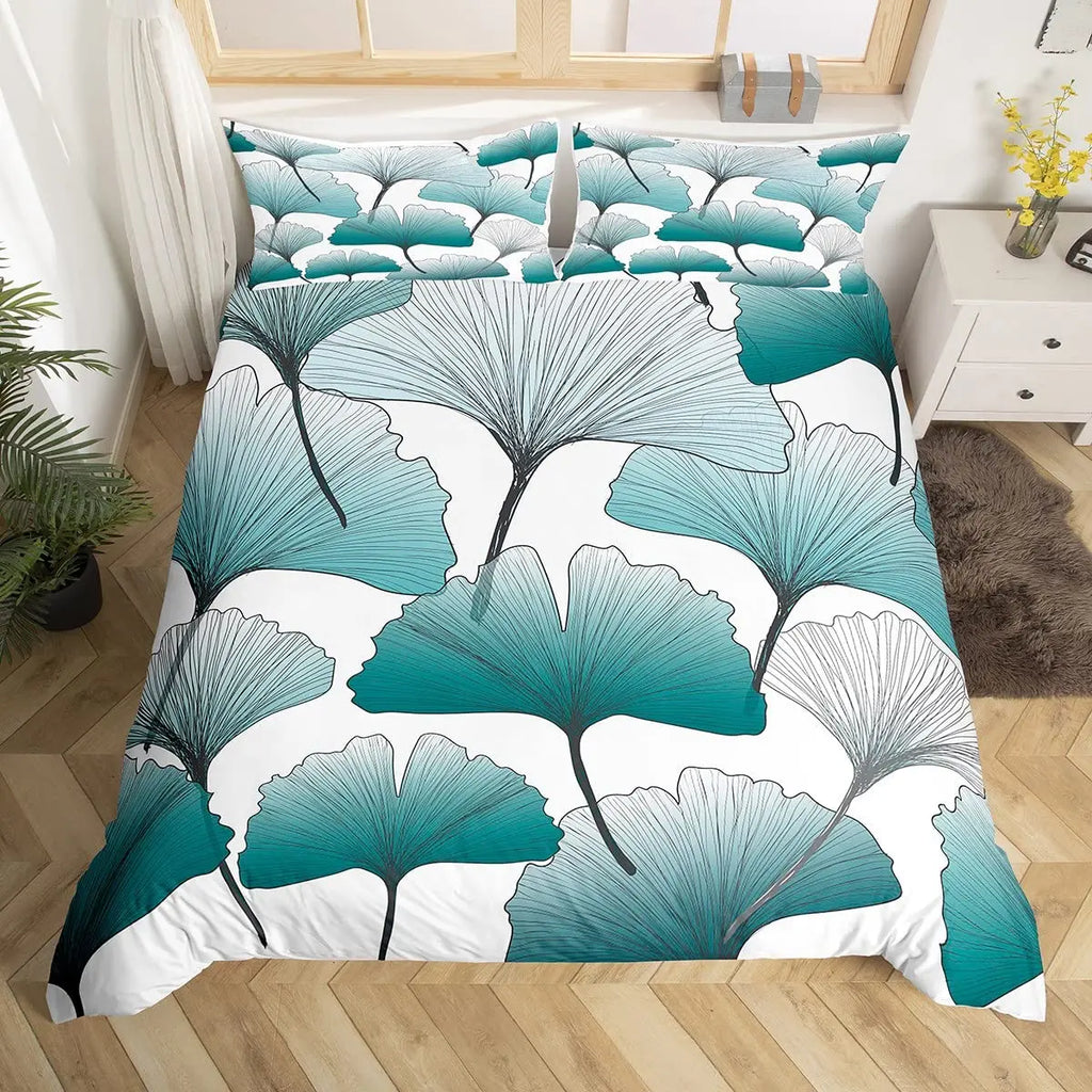Ginkgo Leaf Duvet Cover Queen Natural Botanical Bedding Set Plants Rustic Farmhouse Comforter Cover Abstract Leaves Quilt Cover