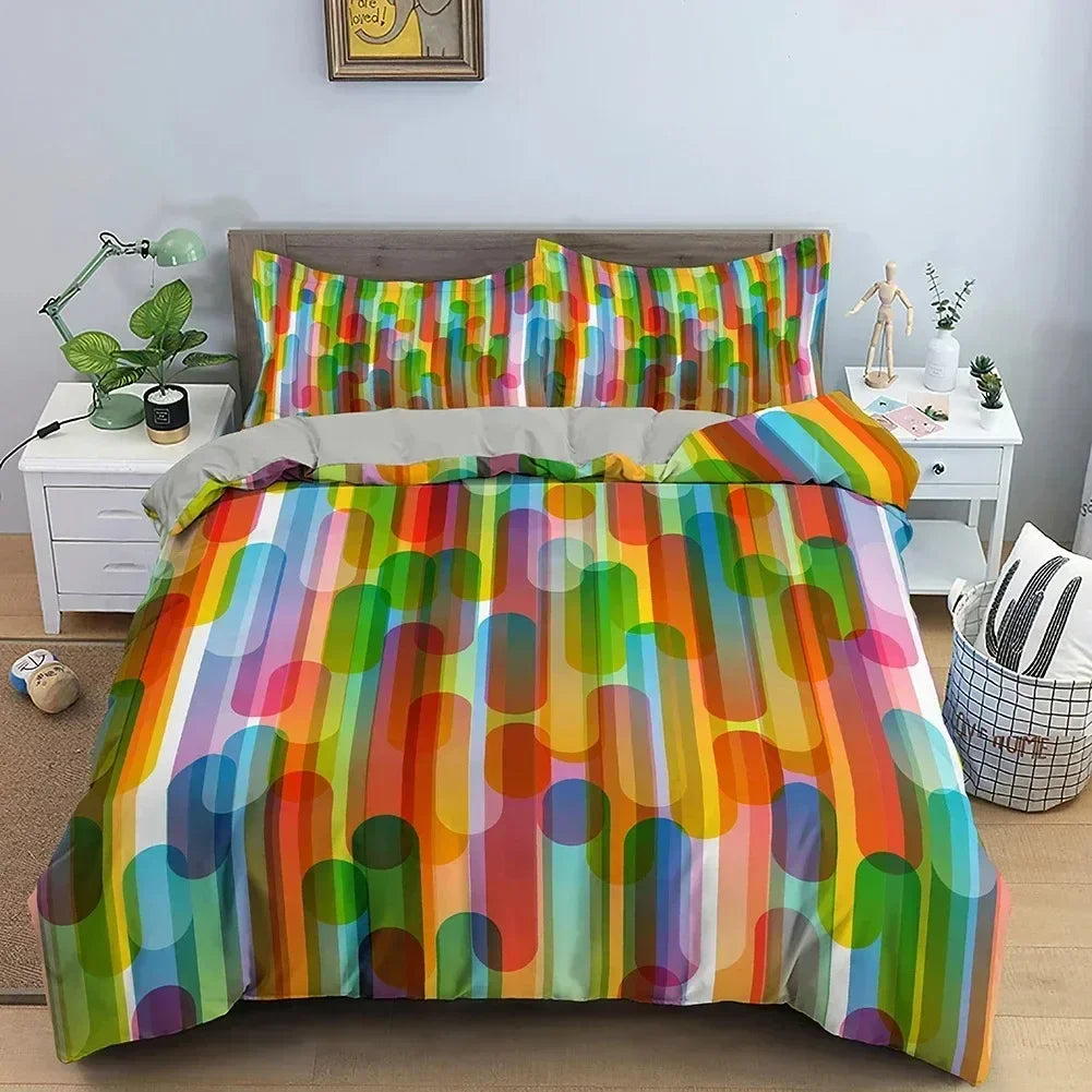 TOP Stripe Geometric Bedding Set Breathable Duvet Cover With Pillowcase Adults Queen King Size Quilt Cover Home Textiles