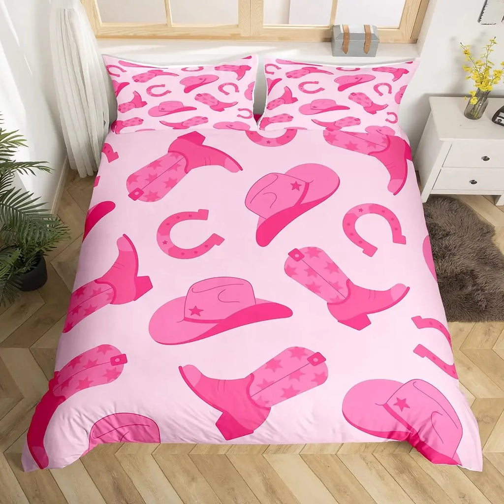Rustic Farmhouse Bedding Set Western Horseshoe Duvet Cover For Boys Girls Teen Cowboys Cowgirls Quilt Cover With 2 Pillow Cases
