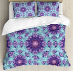 South Mandala Floral Duvet Cover Set,Vibrant Color Ornamental Illustration Bedding Set Bohemian Mandala Lotus Design Quilt Cover