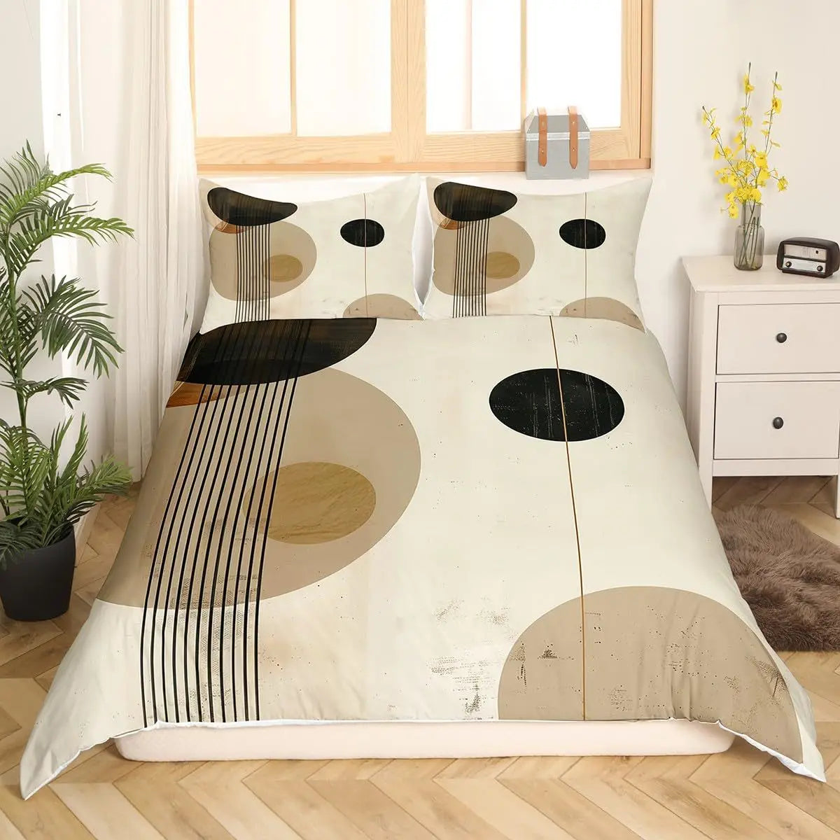 Mid Century Modern Duvet Cover Set King Abstract Geometric Balance Shapes Rainbow Sun Circles Boho Comforter Cover Bedding Sets