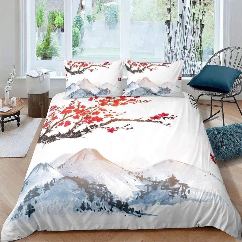 Mount Fuji & Cherry Blossom Duvet Cover Set