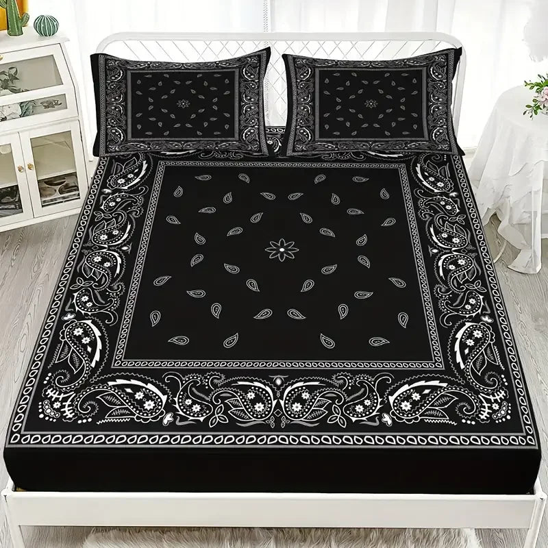Black Paisley Mandala Deep-Pocket Sheet Set