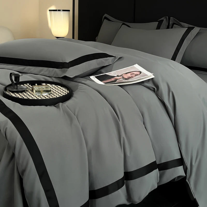 2025 Luxury Hotel Bedding Sets Thick Brushed Bed Sheets White Duvet Cover Set Pillowcase Four Piece Fully Enclosed for Home Gift