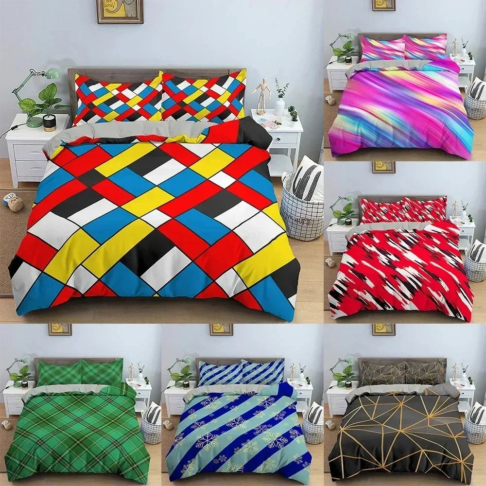 TOP Stripe Geometric Bedding Set Breathable Duvet Cover With Pillowcase Adults Queen King Size Quilt Cover Home Textiles