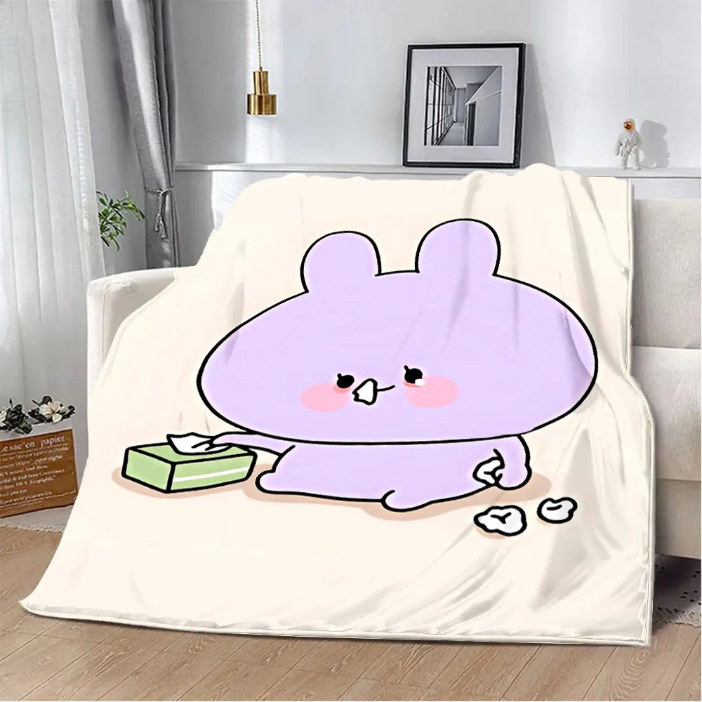 Asamimichaan Asleep Cute Asamimi Square Printed Blanket Picnic Blankets Warm Blanket Soft and Comfortable Blanket Home Travel