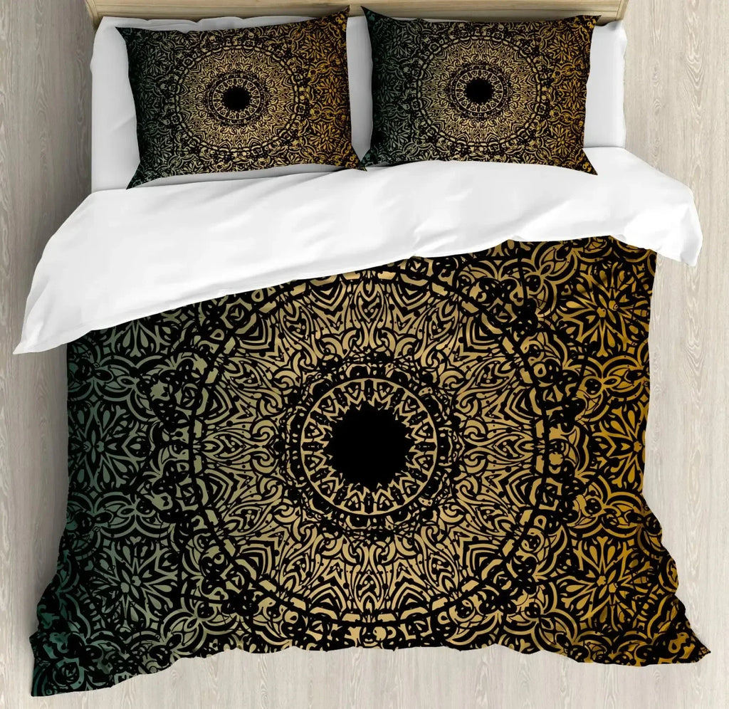 South Mandala Floral Duvet Cover Set,Vibrant Color Ornamental Illustration Bedding Set Bohemian Mandala Lotus Design Quilt Cover