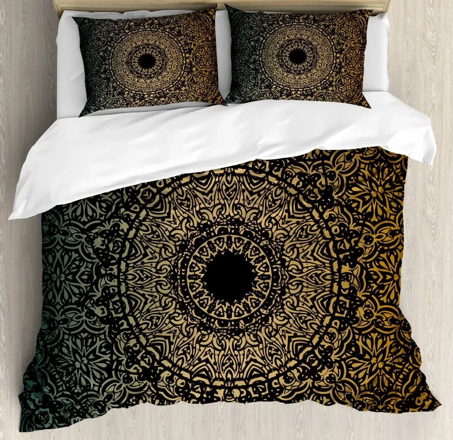South Mandala Floral Duvet Cover Set,Vibrant Color Ornamental Illustration Bedding Set Bohemian Mandala Lotus Design Quilt Cover