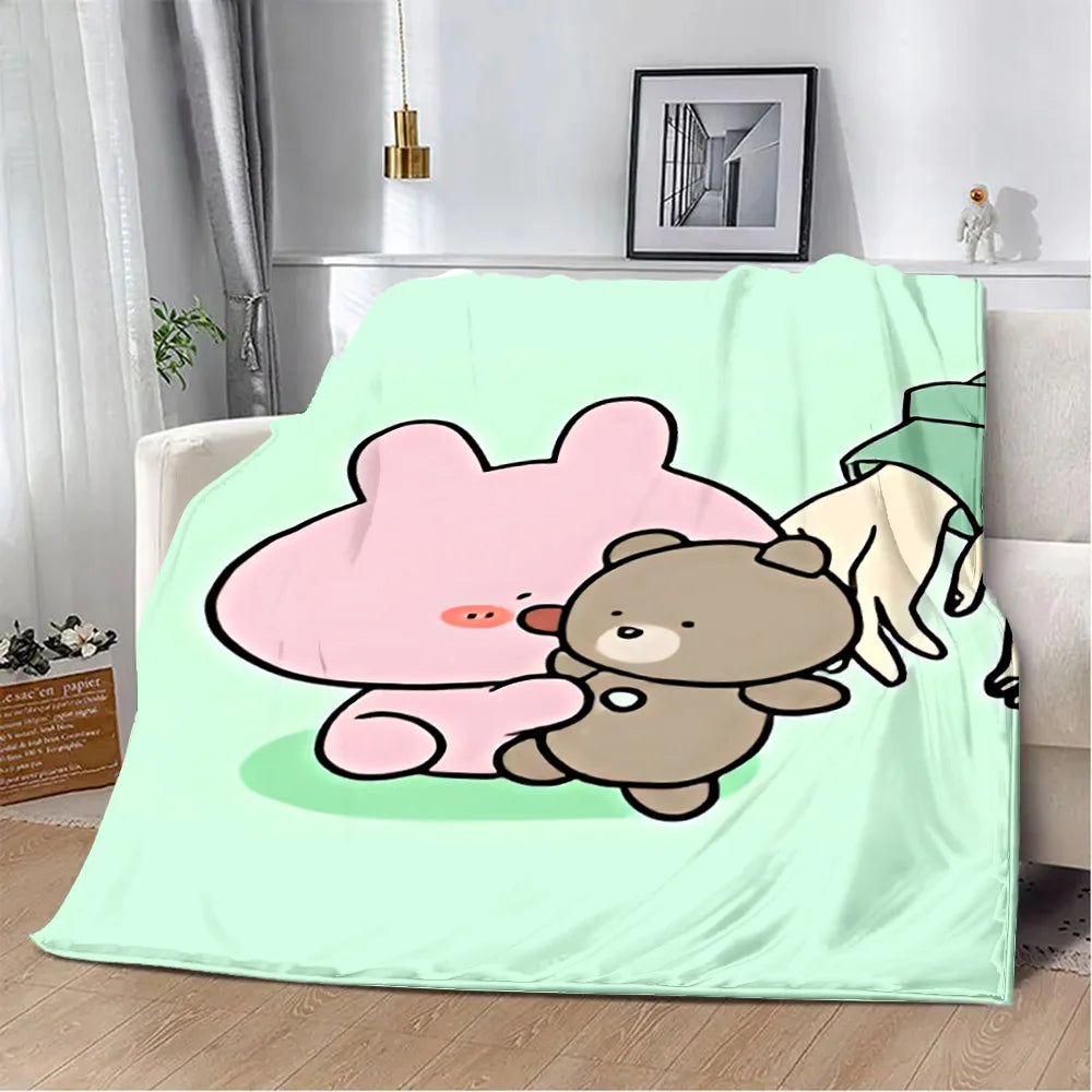 Asamimichaan Asleep Cute Asamimi Square Printed Blanket Picnic Blankets Warm Blanket Soft and Comfortable Blanket Home Travel